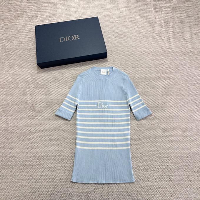 dior striped short sleeve rib knit top